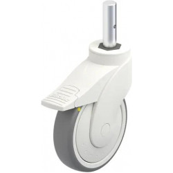 比克力塑料万向脚轮 WAVE, 颜色灰白色, 带柱杆配件, 配制动系统 'stop-fix', 配热塑性橡胶胎面的单轮, 配聚丙烯轮芯, 配塑料防线盖, 大, 导电, 无痕